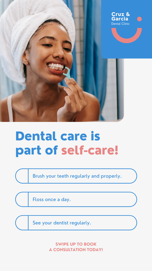 Blue Pink Clean Informative Health & Hygiene Dentist Instagram Story